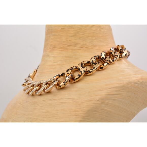 Betsey Johnson Crystal Leopard Necklace Chain Collar Gold Heavy Chunky BinAU - Picture 10 of 12